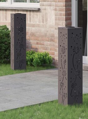 VidaXL Solar LED Pad Licht 2 pcs Zwart Koudgewalst staal