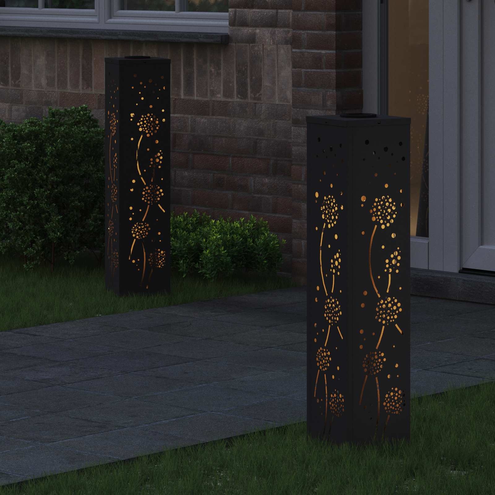 VidaXL Solar LED Pad Licht 2 pcs Zwart Koudgewalst staal