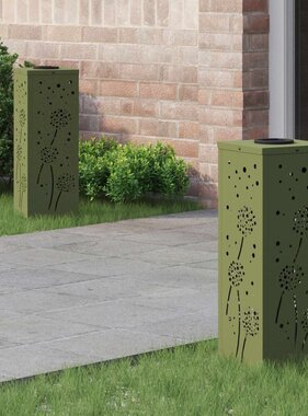 VidaXL Solar LED Pad Licht 2 pcs Olijf Groen Koudgewalst staal