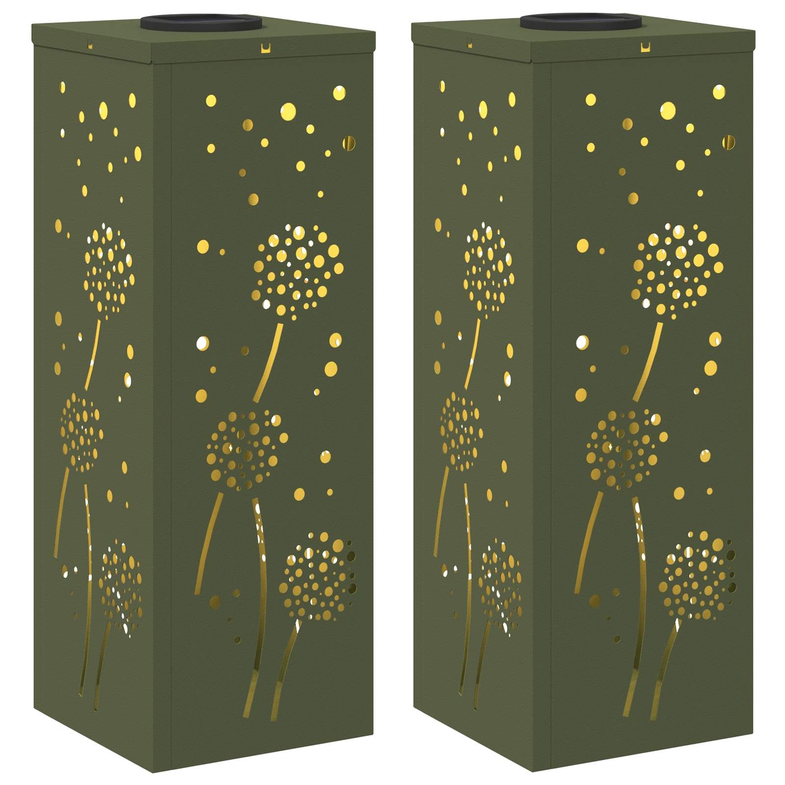 VidaXL Solar LED Pad Licht 2 pcs Olijf Groen Koudgewalst staal