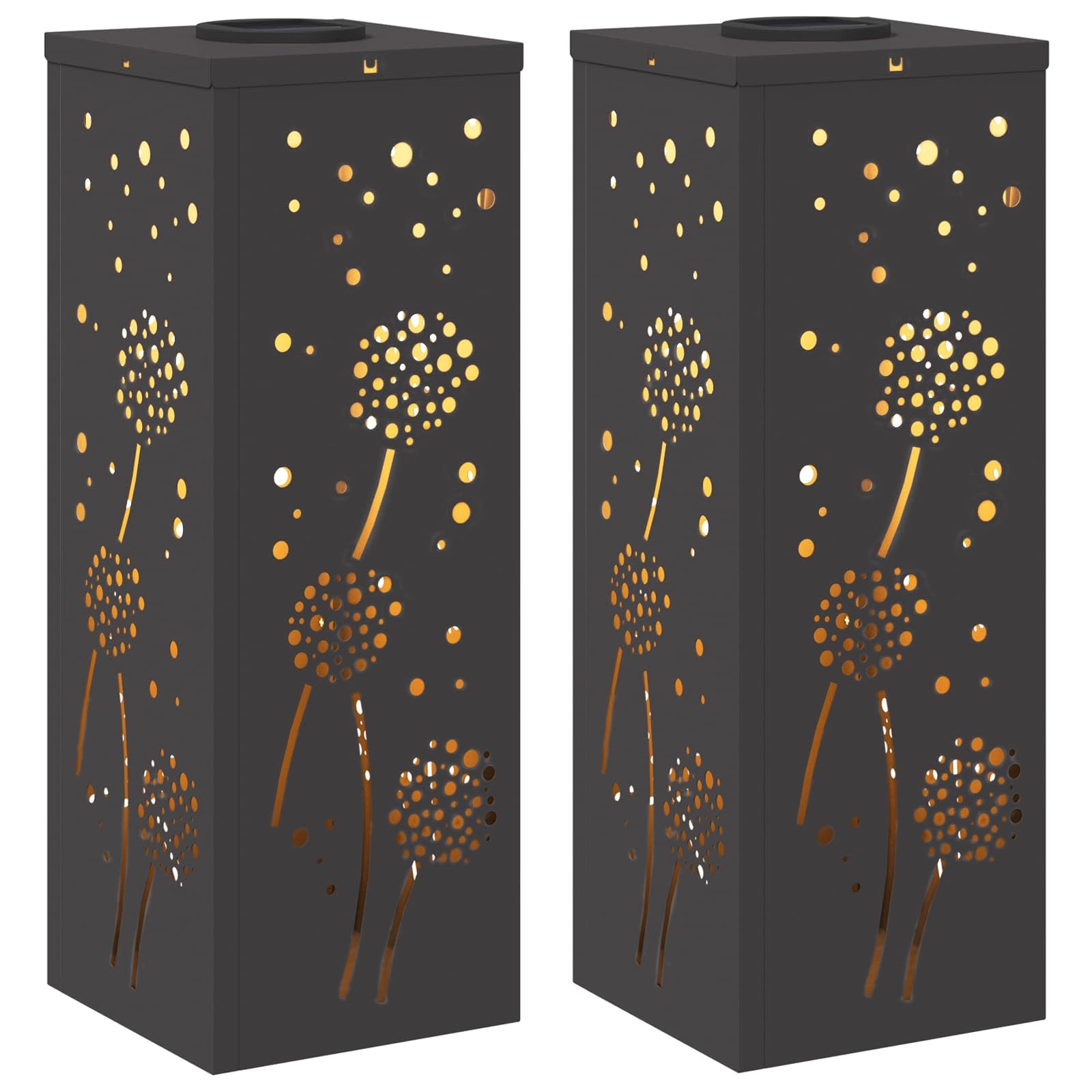 VidaXL Solar LED Pad Licht 2 pcs Zwart Koudgewalst staal