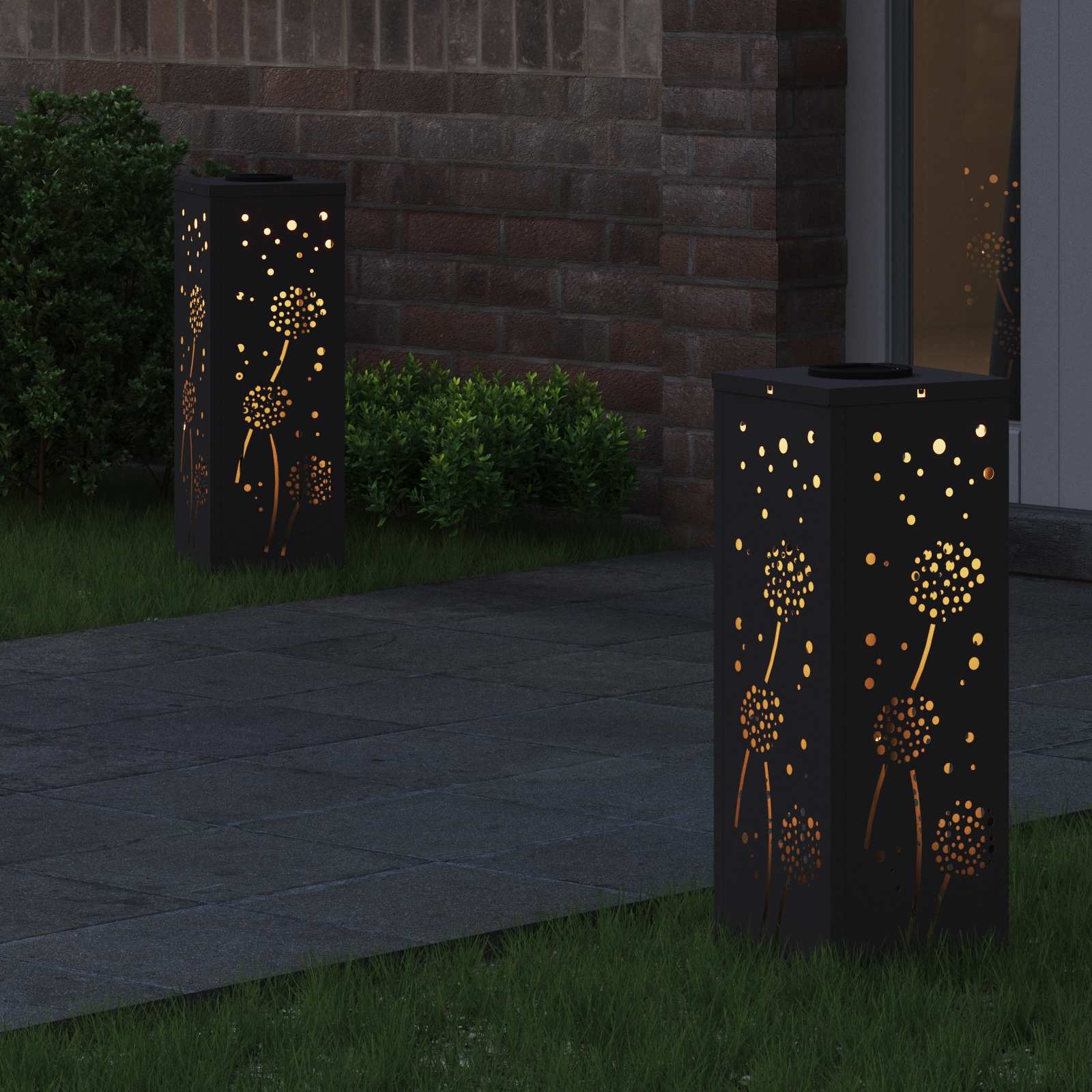 VidaXL Solar LED Pad Licht 2 pcs Zwart Koudgewalst staal