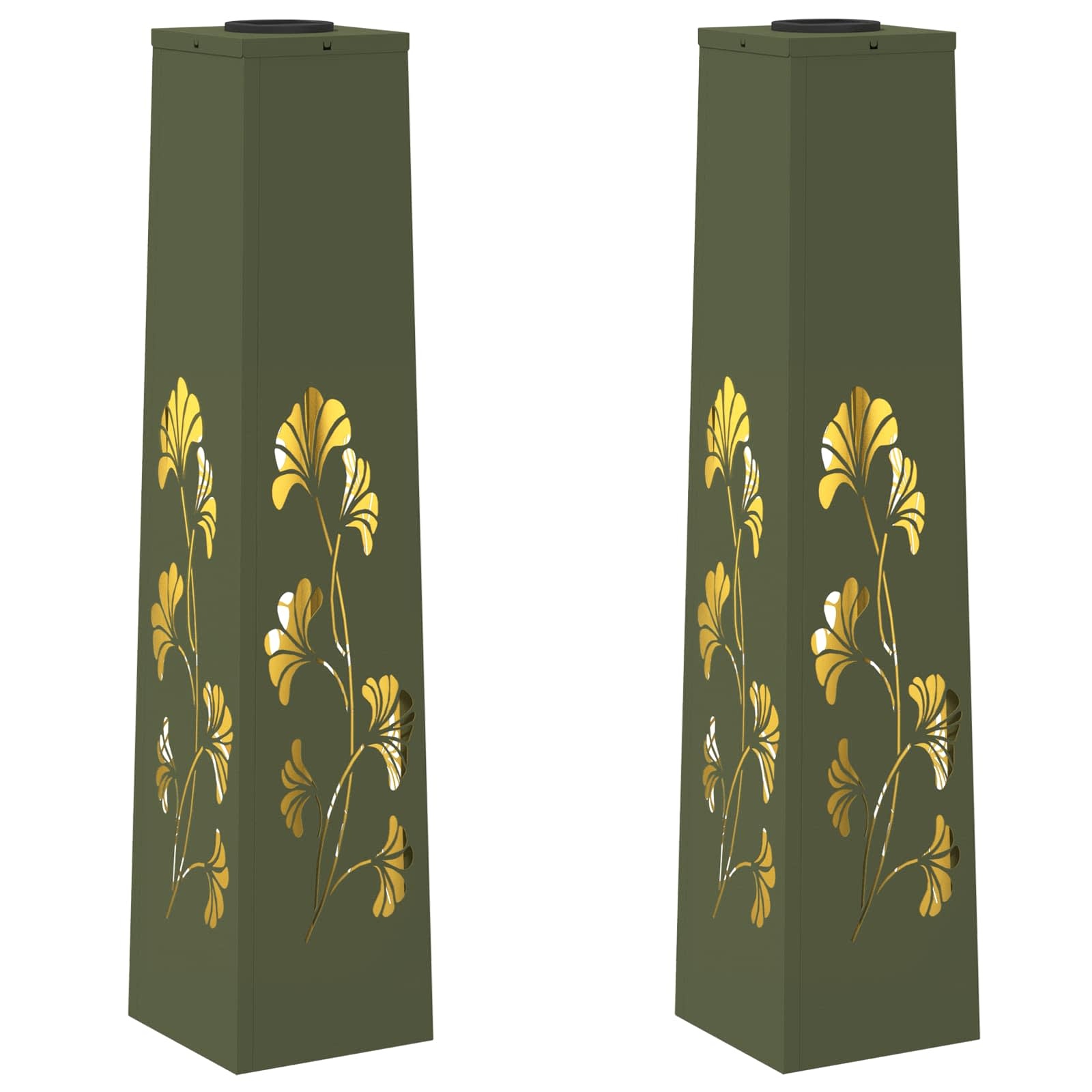 VidaXL Solar LED Pad Licht 2 pcs Olijf Groen Koudgewalst staal