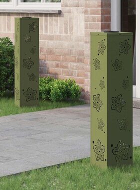 VidaXL Solar LED Pad Licht 2 pcs Olijf Groen Koudgewalst staal