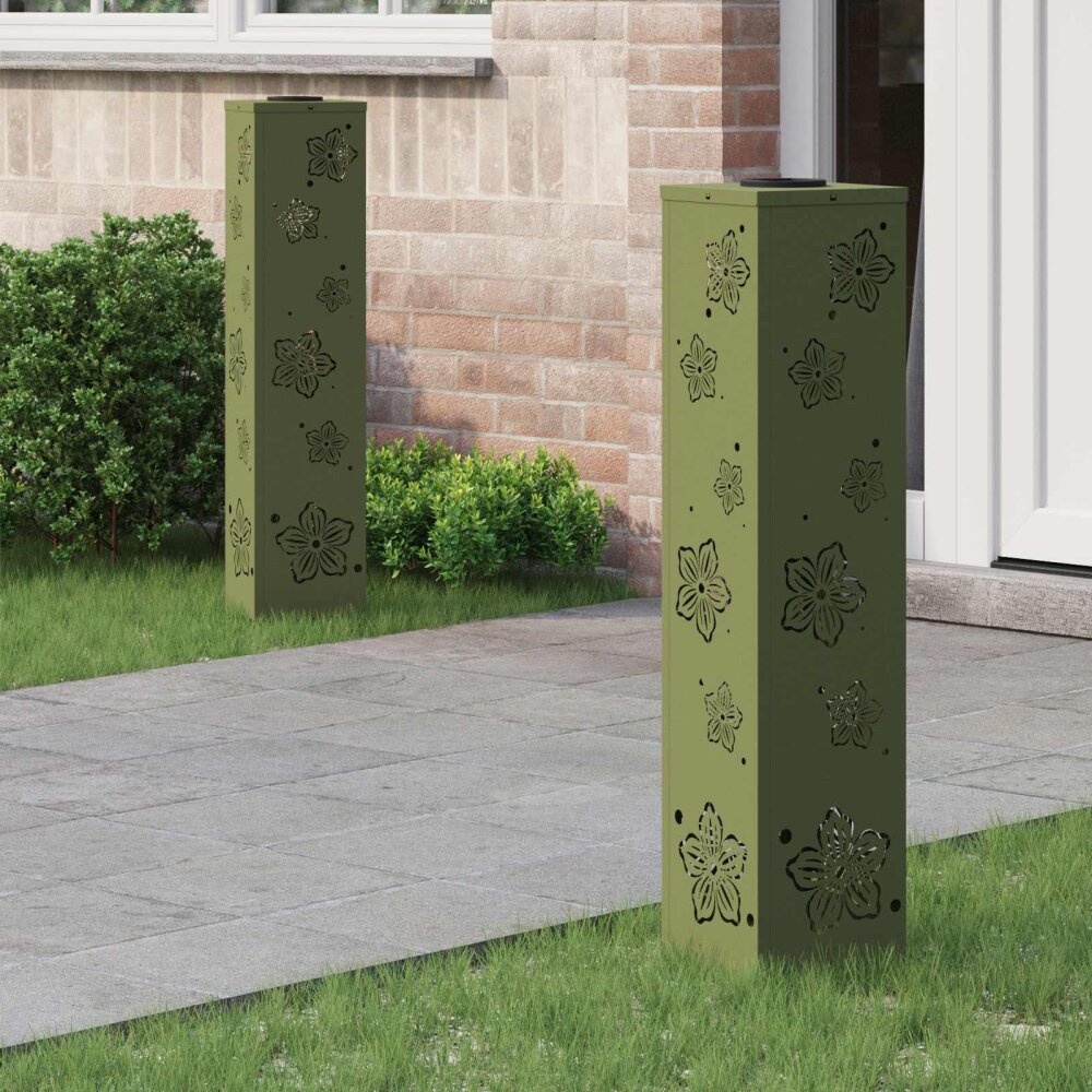 VidaXL Solar LED Pad Licht 2 pcs Olijf Groen Koudgewalst staal