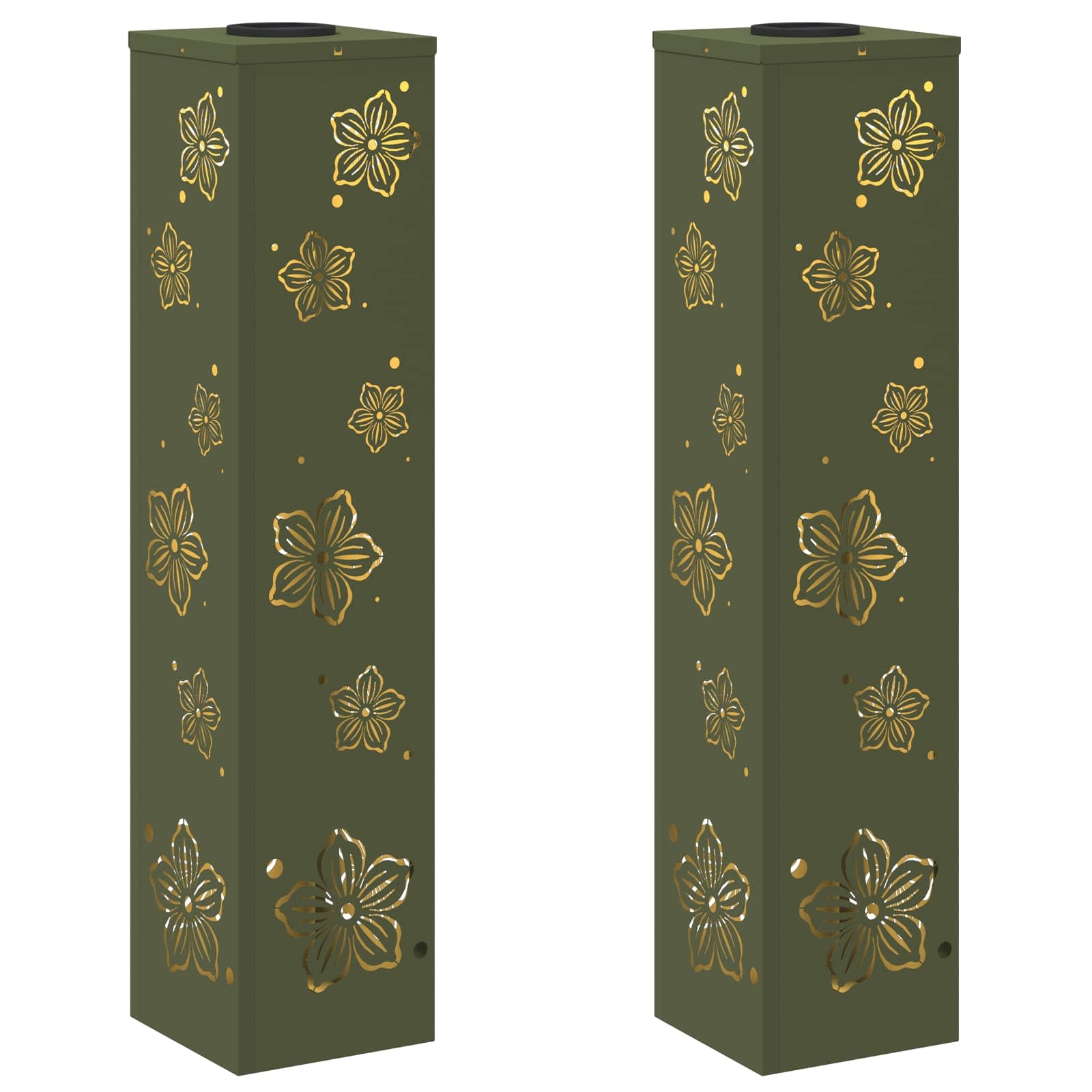 VidaXL Solar LED Pad Licht 2 pcs Olijf Groen Koudgewalst staal