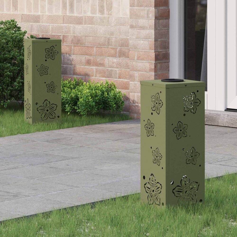 VidaXL Solar LED Pad Licht 2 pcs Olijf Groen Koudgewalst staal