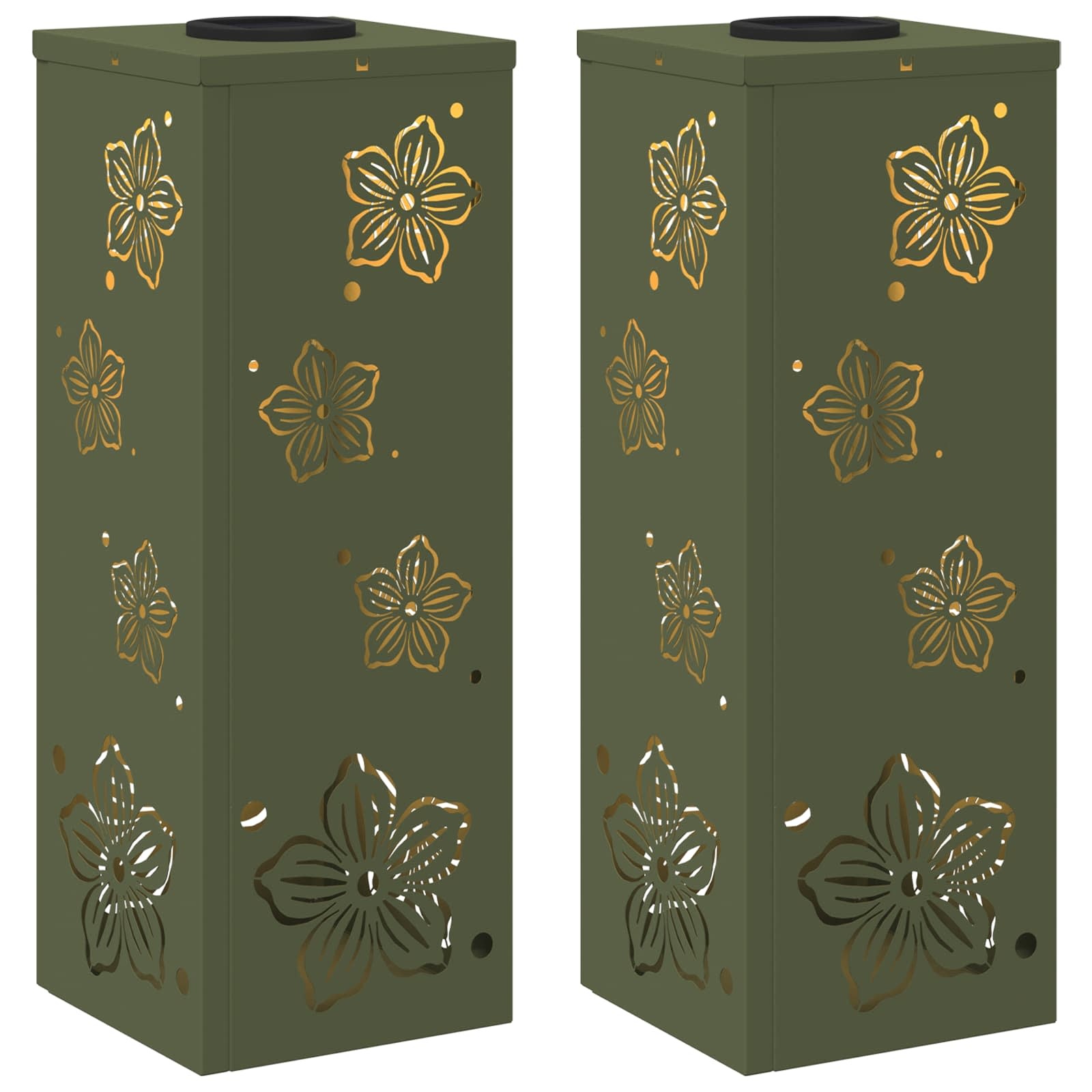 VidaXL Solar LED Pad Licht 2 pcs Olijf Groen Koudgewalst staal