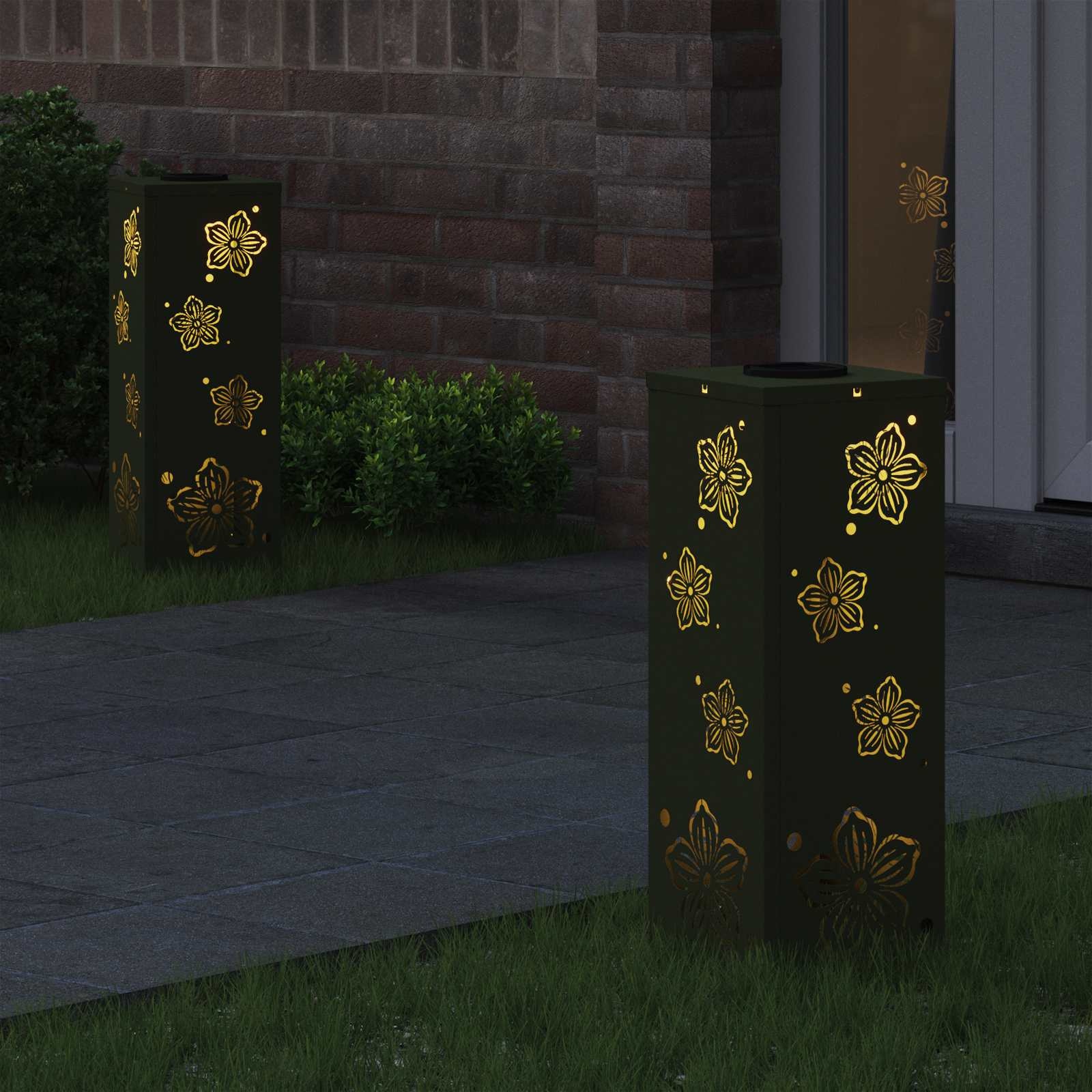 VidaXL Solar LED Pad Licht 2 pcs Olijf Groen Koudgewalst staal