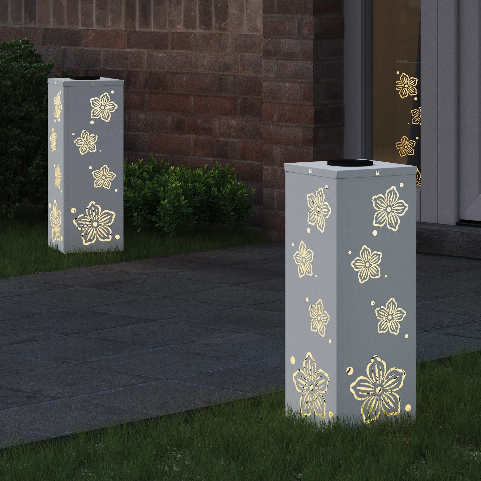 VidaXL Solar LED Pad Licht 2 pcs Wit Koudgewalst staal