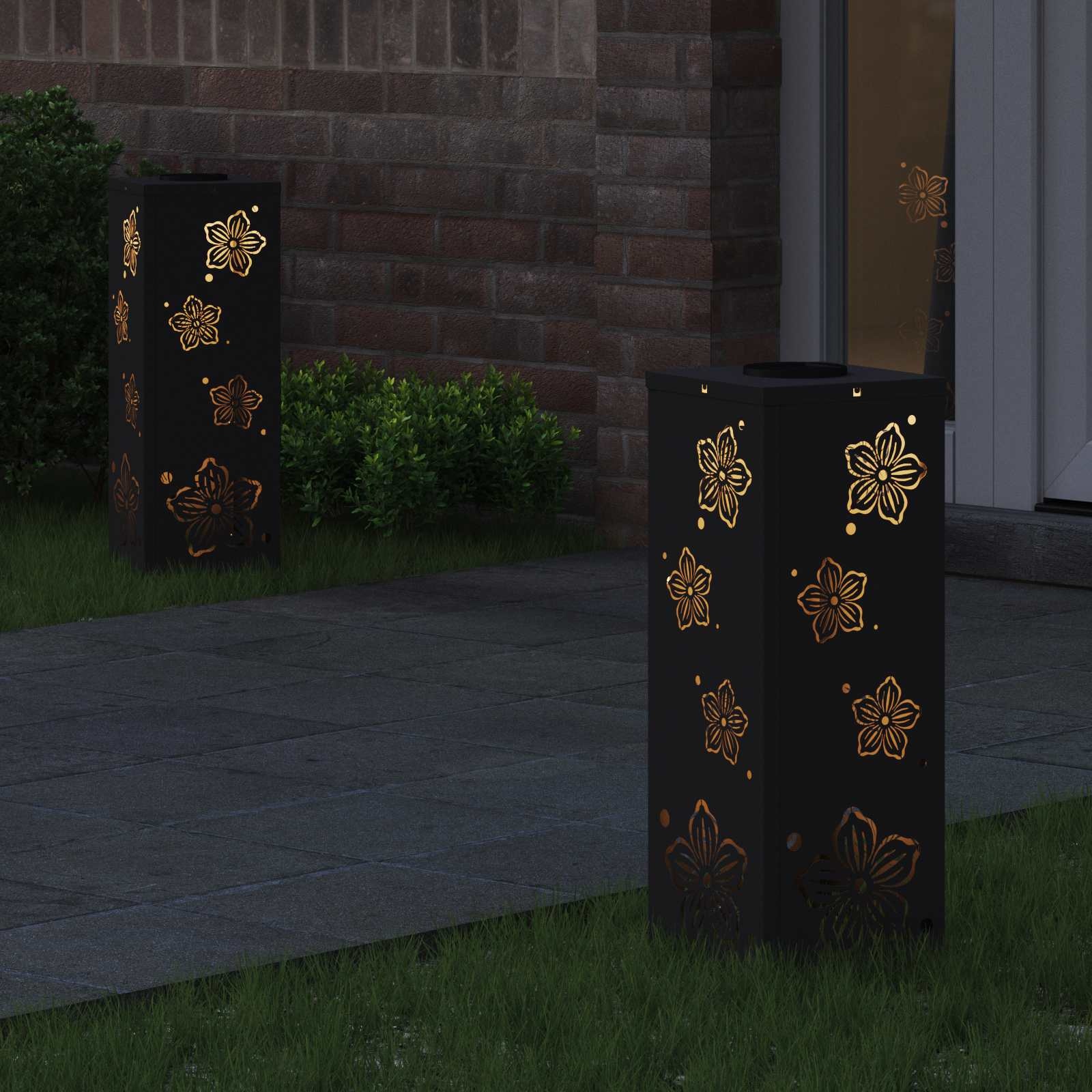 VidaXL Solar LED Pad Licht 2 pcs Zwart Koudgewalst staal