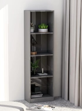 VidaXL Boekenkast 4 schappen 40x24x142 cm bewerkt hout hoogglans grijs