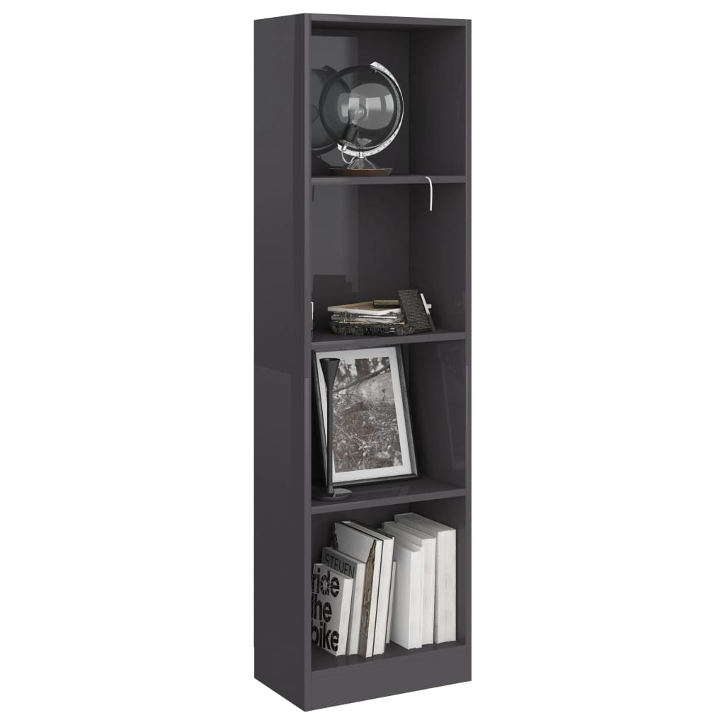 VidaXL Boekenkast 4 schappen 40x24x142 cm bewerkt hout hoogglans grijs