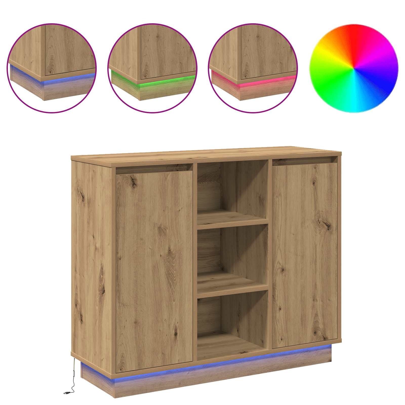 VidaXL LED Sideboard Artisan Eiken 90 x 32 x 75 cm Bewerkt hout