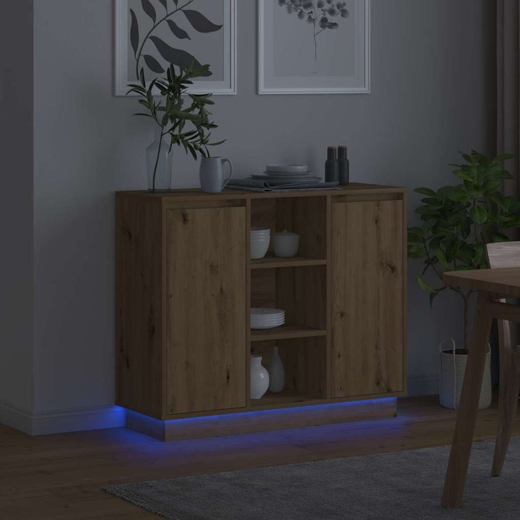 VidaXL LED Sideboard Artisan Eiken 90 x 32 x 75 cm Bewerkt hout