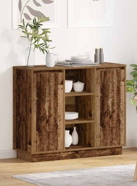 VidaXL LED Sideboard met plank Oudhout 90 x 32 x 75 cm Bewerkt hout