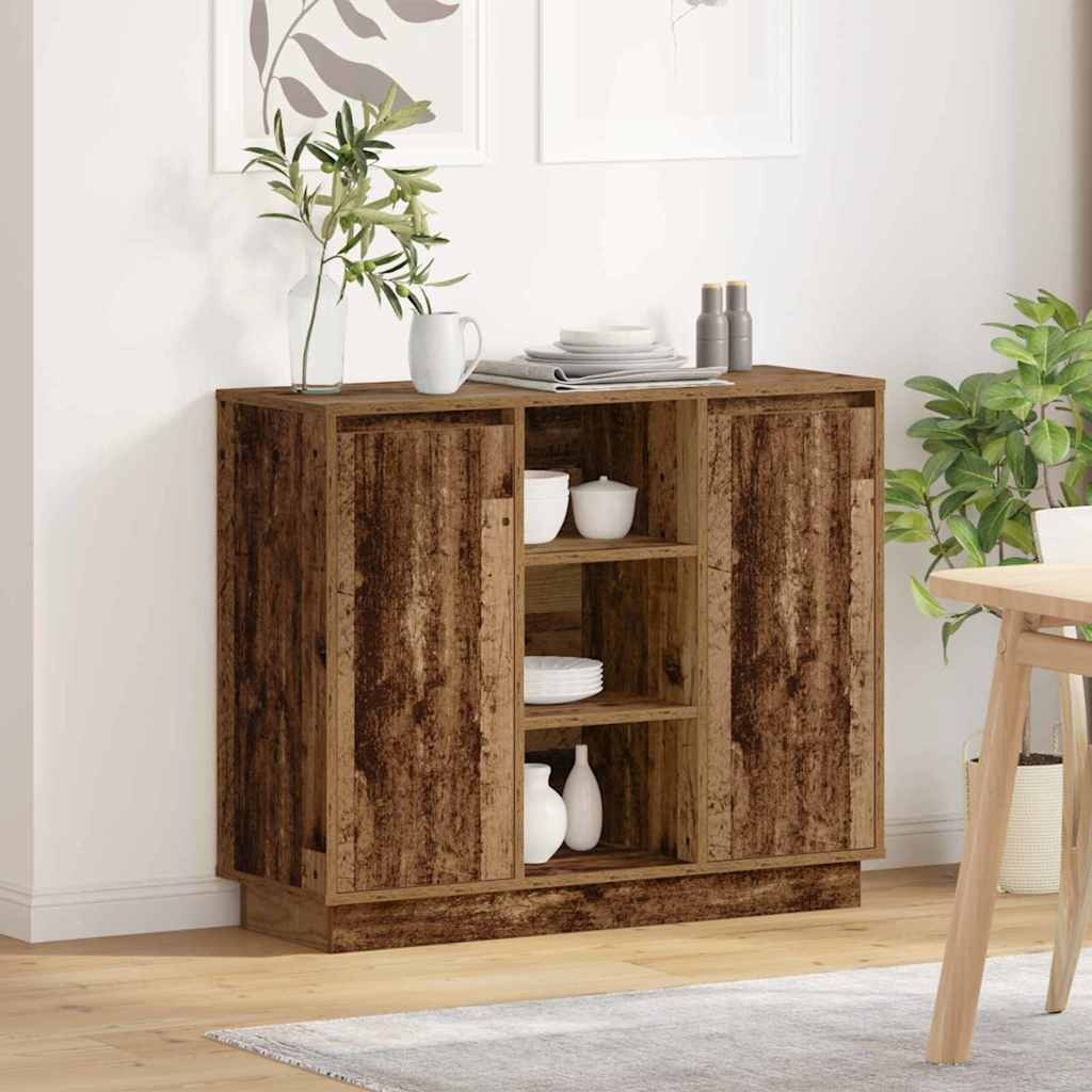 VidaXL LED Sideboard met plank Oudhout 90 x 32 x 75 cm Bewerkt hout