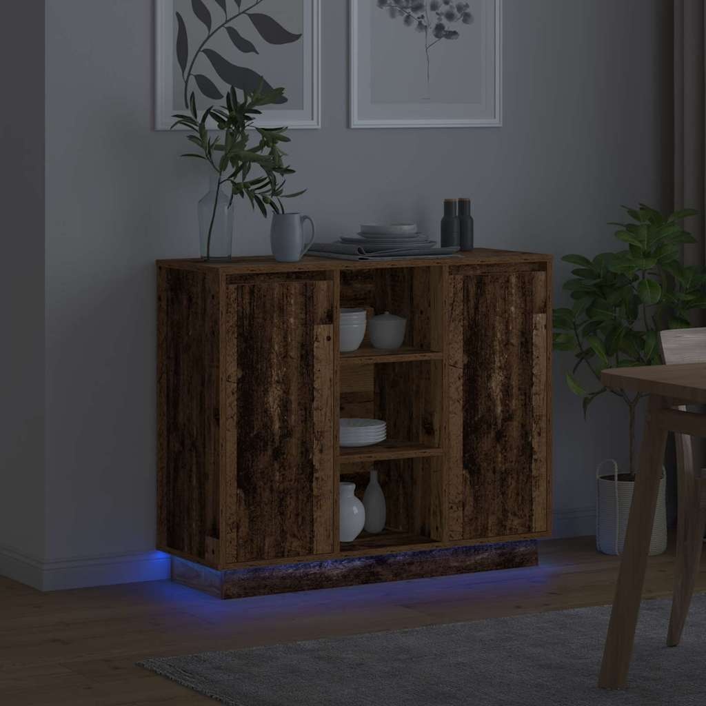 VidaXL LED Sideboard met plank Oudhout 90 x 32 x 75 cm Bewerkt hout