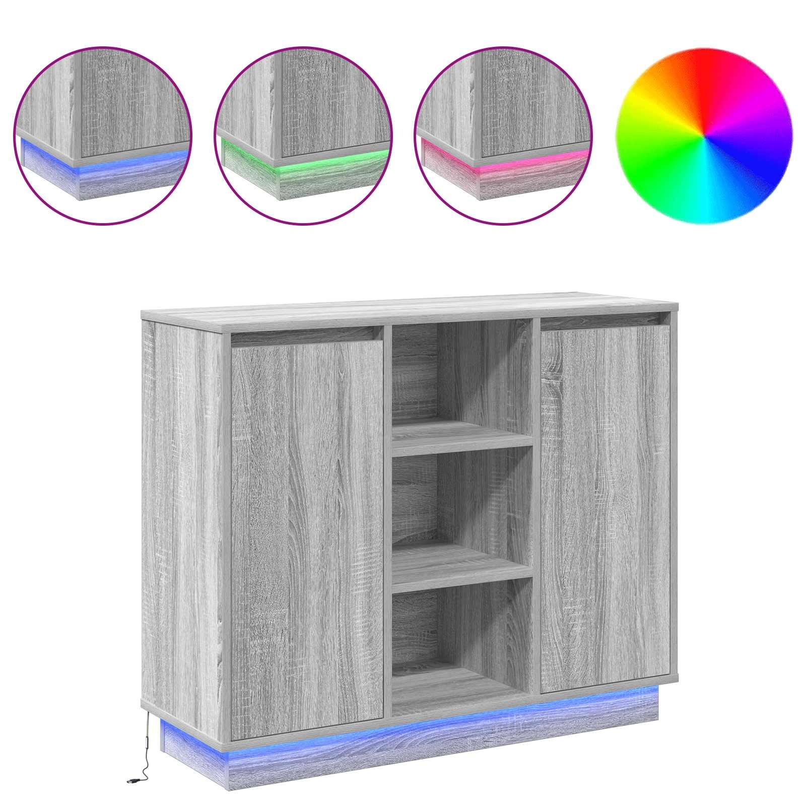 VidaXL LED Sideboard Grijs Sonoma 90 x 32 x 75 cm Bewerkt hout