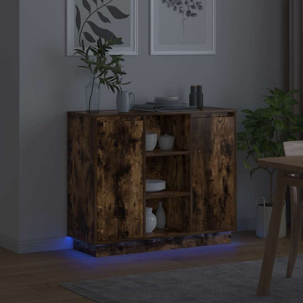 VidaXL LED Sideboard Gerookt eiken 90 x 32 x 75 cm Bewerkt hout