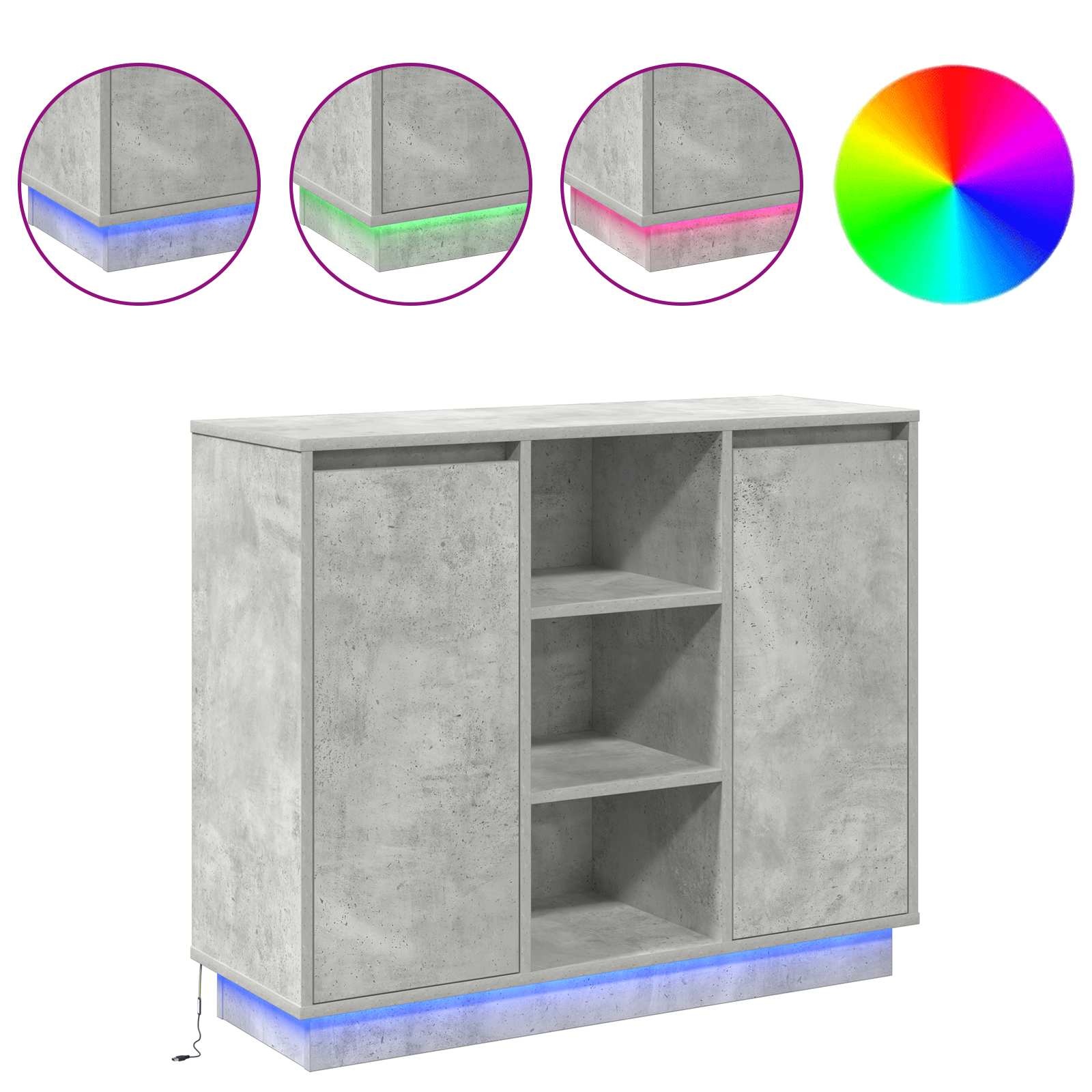 VidaXL LED Sideboard Beton Grijs 90 x 32 x 75 cm Bewerkt hout