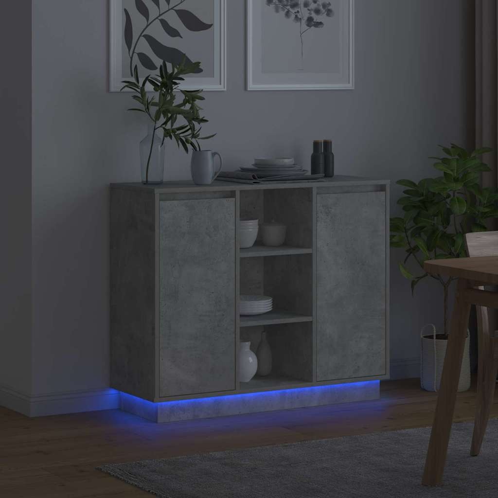 VidaXL LED Sideboard Beton Grijs 90 x 32 x 75 cm Bewerkt hout
