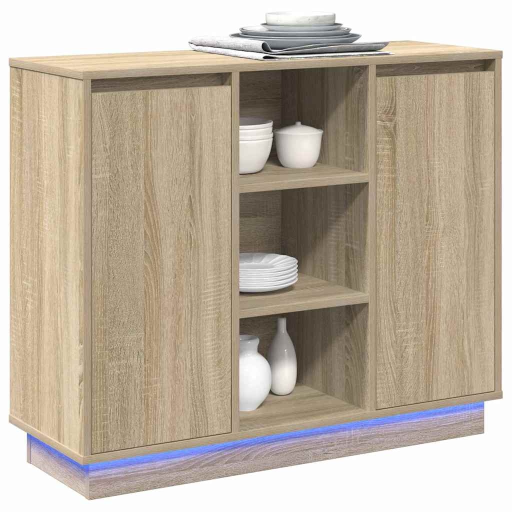 VidaXL LED Sideboard Sonoma Eiken 90 x 32 x 75 cm Bewerkt hout