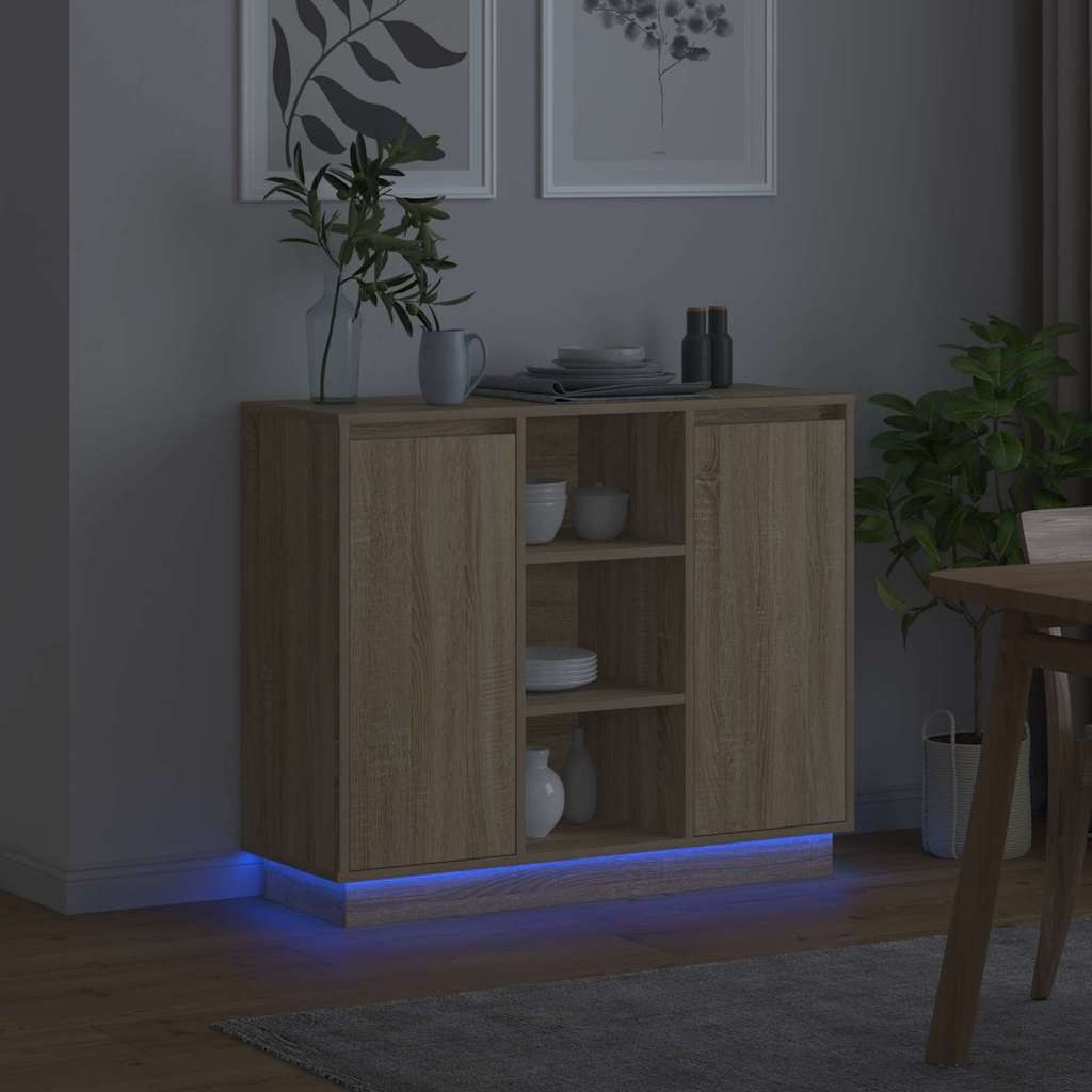 VidaXL LED Sideboard Sonoma Eiken 90 x 32 x 75 cm Bewerkt hout