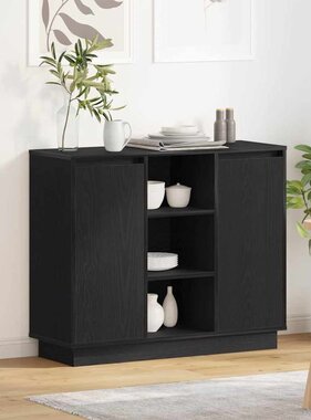 VidaXL LED Sideboard Zwart Eiken 90 x 32 x 75 cm Bewerkt hout