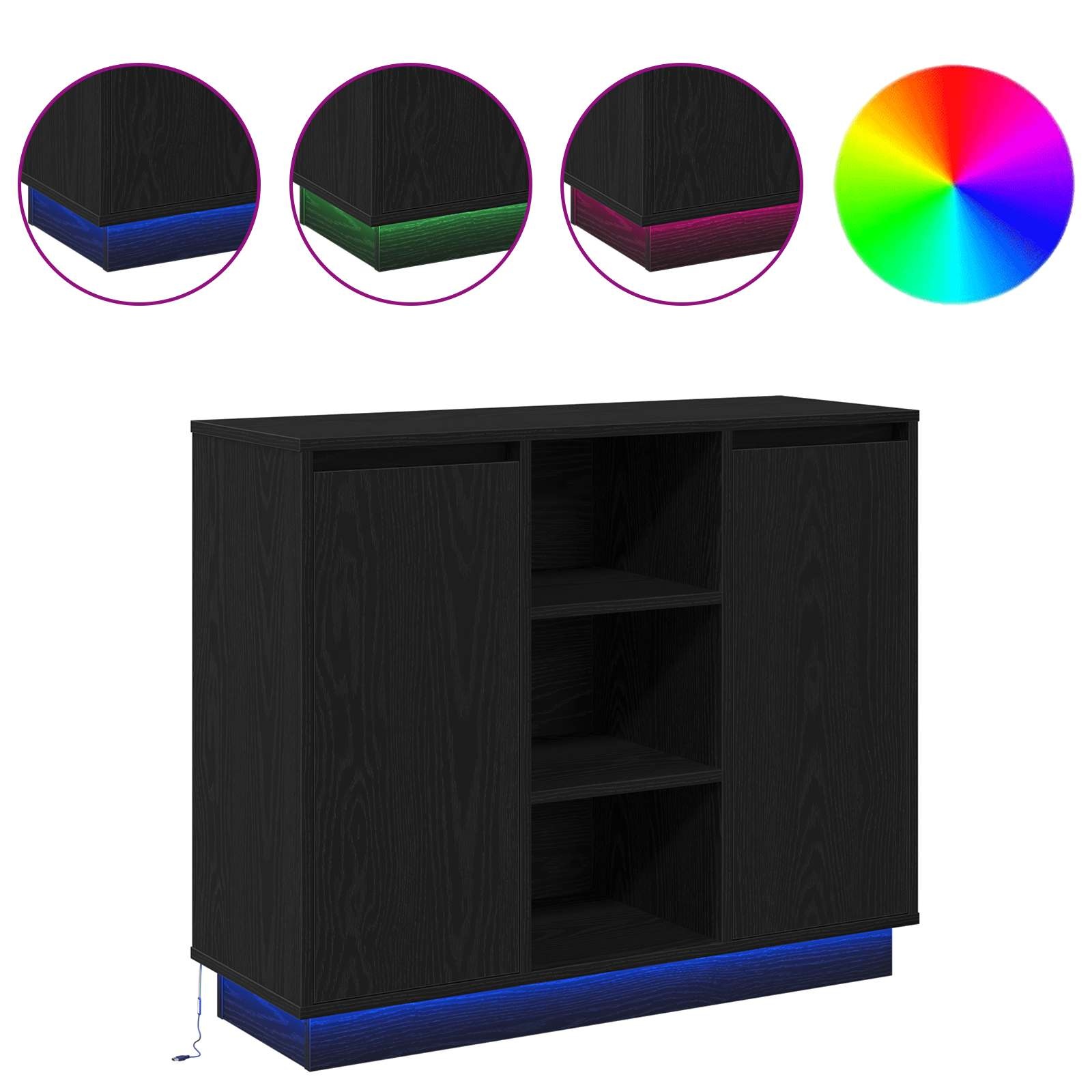 VidaXL LED Sideboard Zwart Eiken 90 x 32 x 75 cm Bewerkt hout