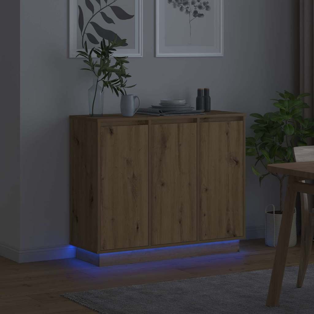 VidaXL LED Sideboard Artisan Eiken 90 x 32 x 75 cm Bewerkt hout