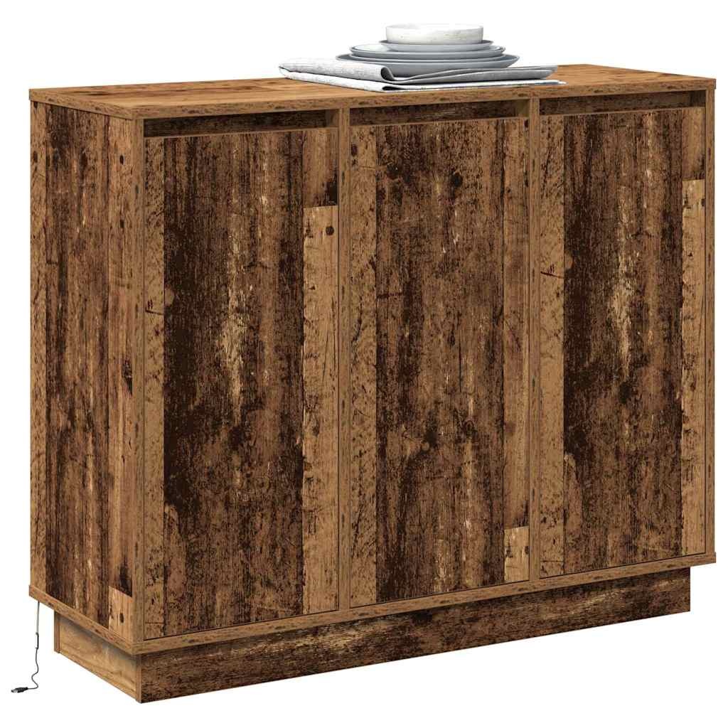 VidaXL LED Sideboard met plank Oudhout 90 x 32 x 75 cm Bewerkt hout