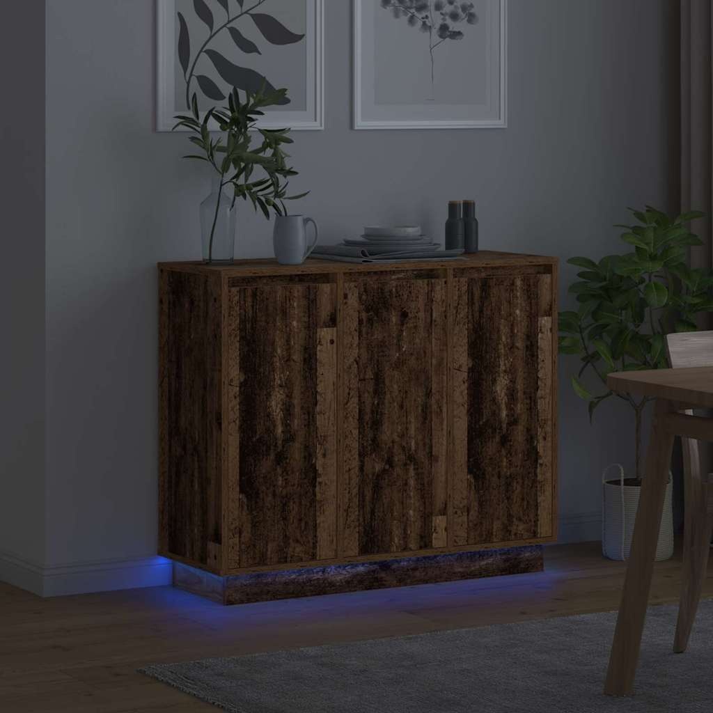 VidaXL LED Sideboard met plank Oudhout 90 x 32 x 75 cm Bewerkt hout