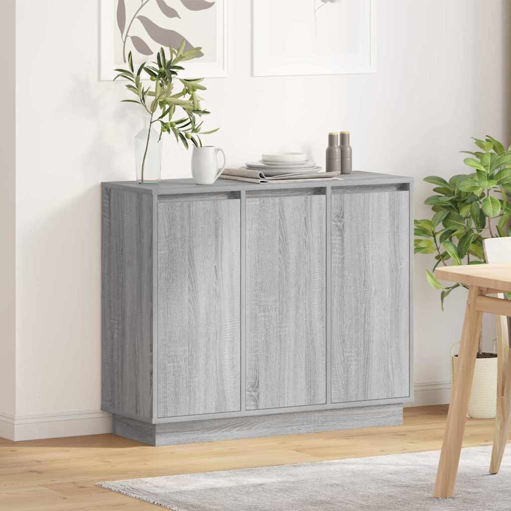VidaXL LED Sideboard Grijs Sonoma 90 x 32 x 75 cm Bewerkt hout
