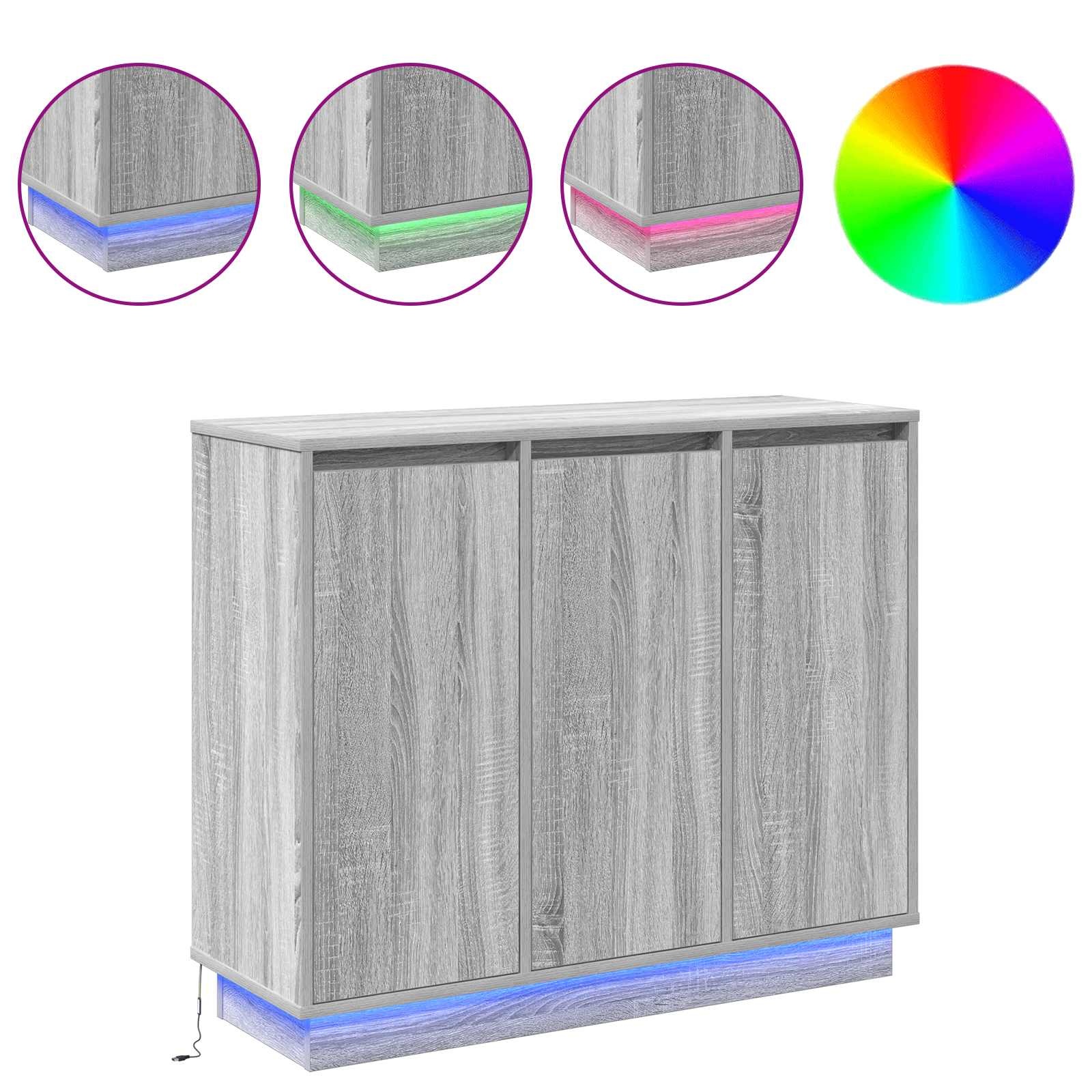 VidaXL LED Sideboard Grijs Sonoma 90 x 32 x 75 cm Bewerkt hout