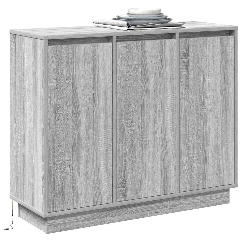 VidaXL LED Sideboard Grijs Sonoma 90 x 32 x 75 cm Bewerkt hout
