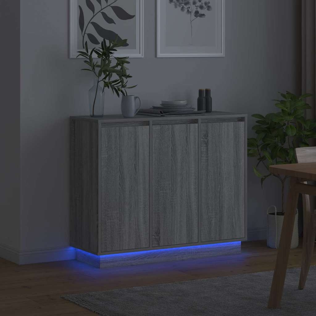 VidaXL LED Sideboard Grijs Sonoma 90 x 32 x 75 cm Bewerkt hout