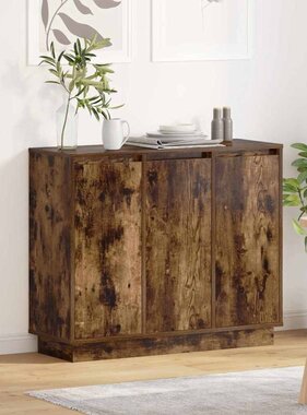 VidaXL LED Sideboard Gerookt eiken 90 x 32 x 75 cm Bewerkt hout