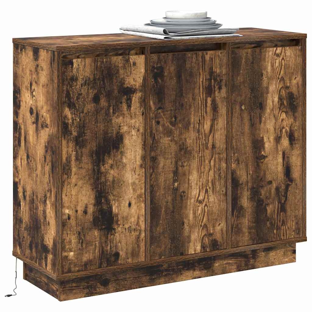 VidaXL LED Sideboard Gerookt eiken 90 x 32 x 75 cm Bewerkt hout