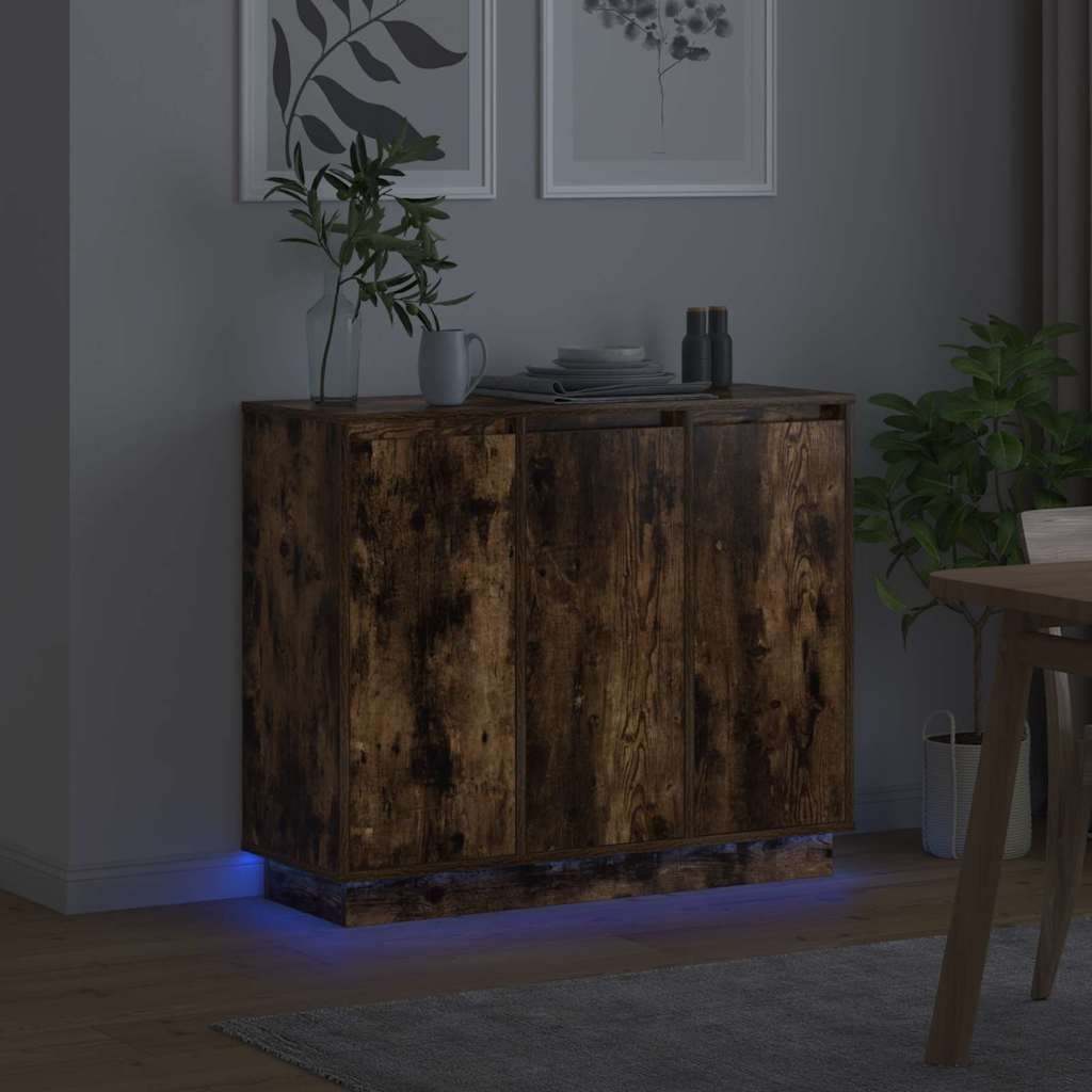 VidaXL LED Sideboard Gerookt eiken 90 x 32 x 75 cm Bewerkt hout