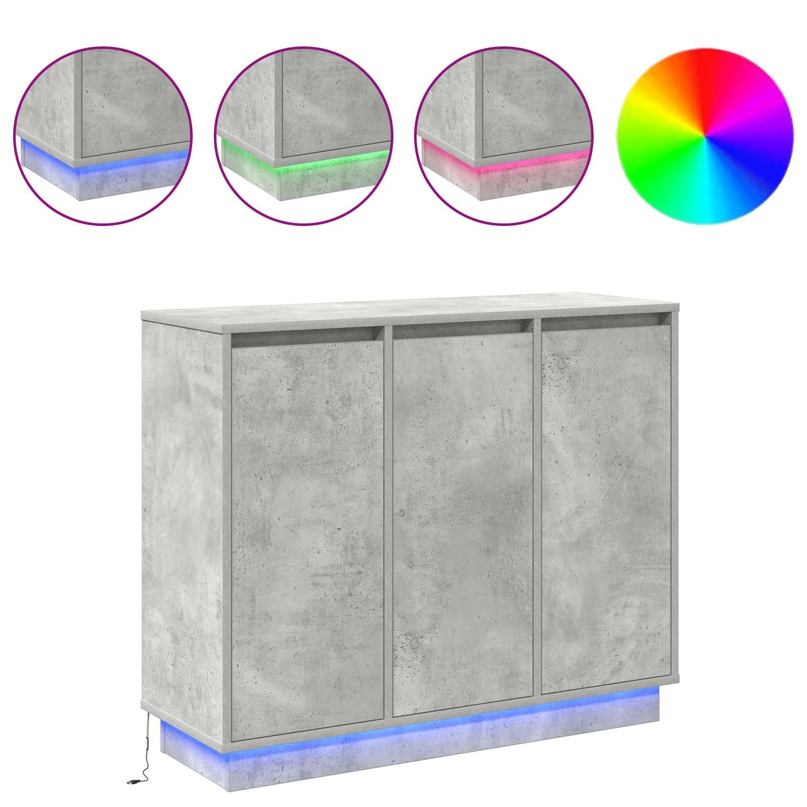 VidaXL LED Sideboard Beton Grijs 90 x 32 x 75 cm Bewerkt hout