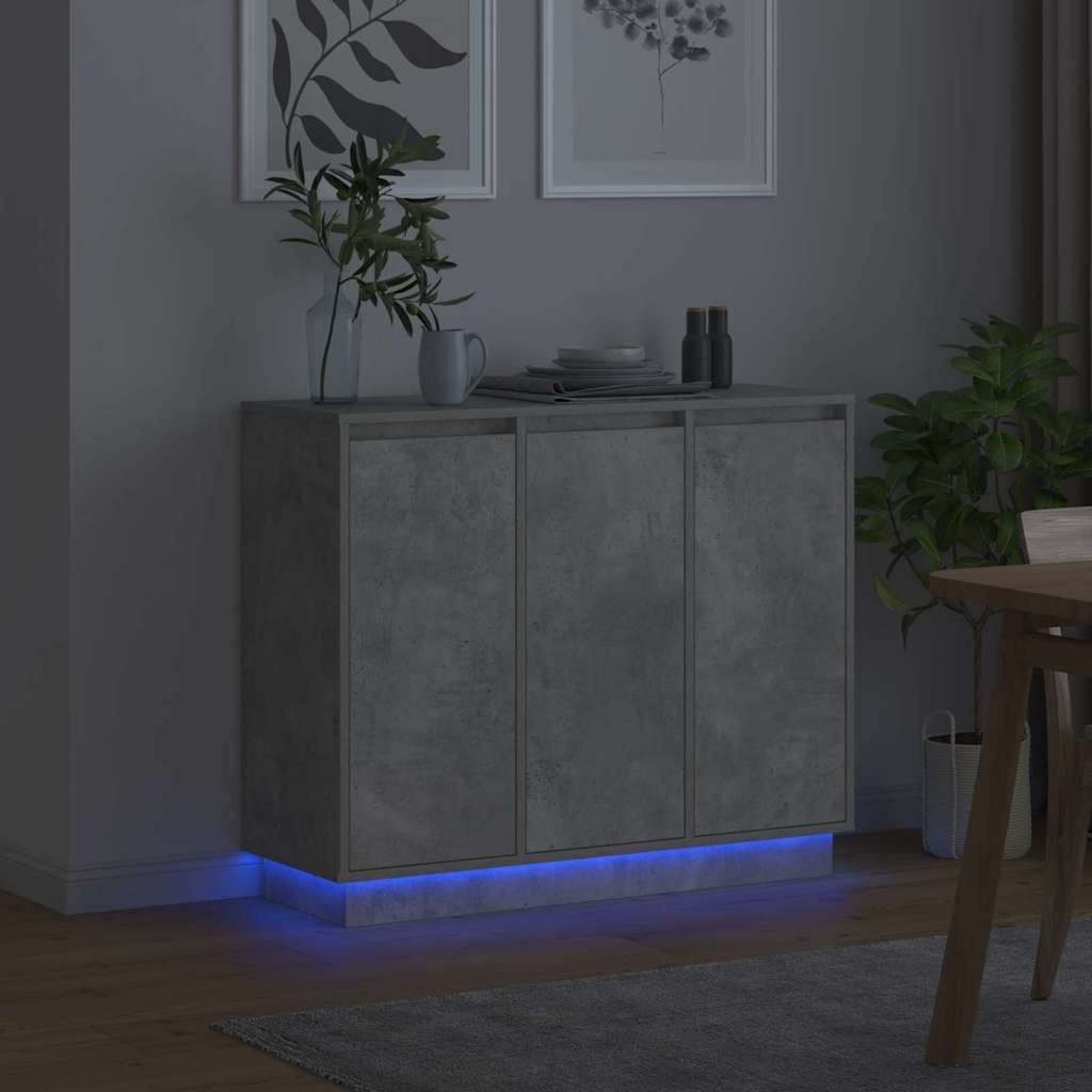 VidaXL LED Sideboard Beton Grijs 90 x 32 x 75 cm Bewerkt hout