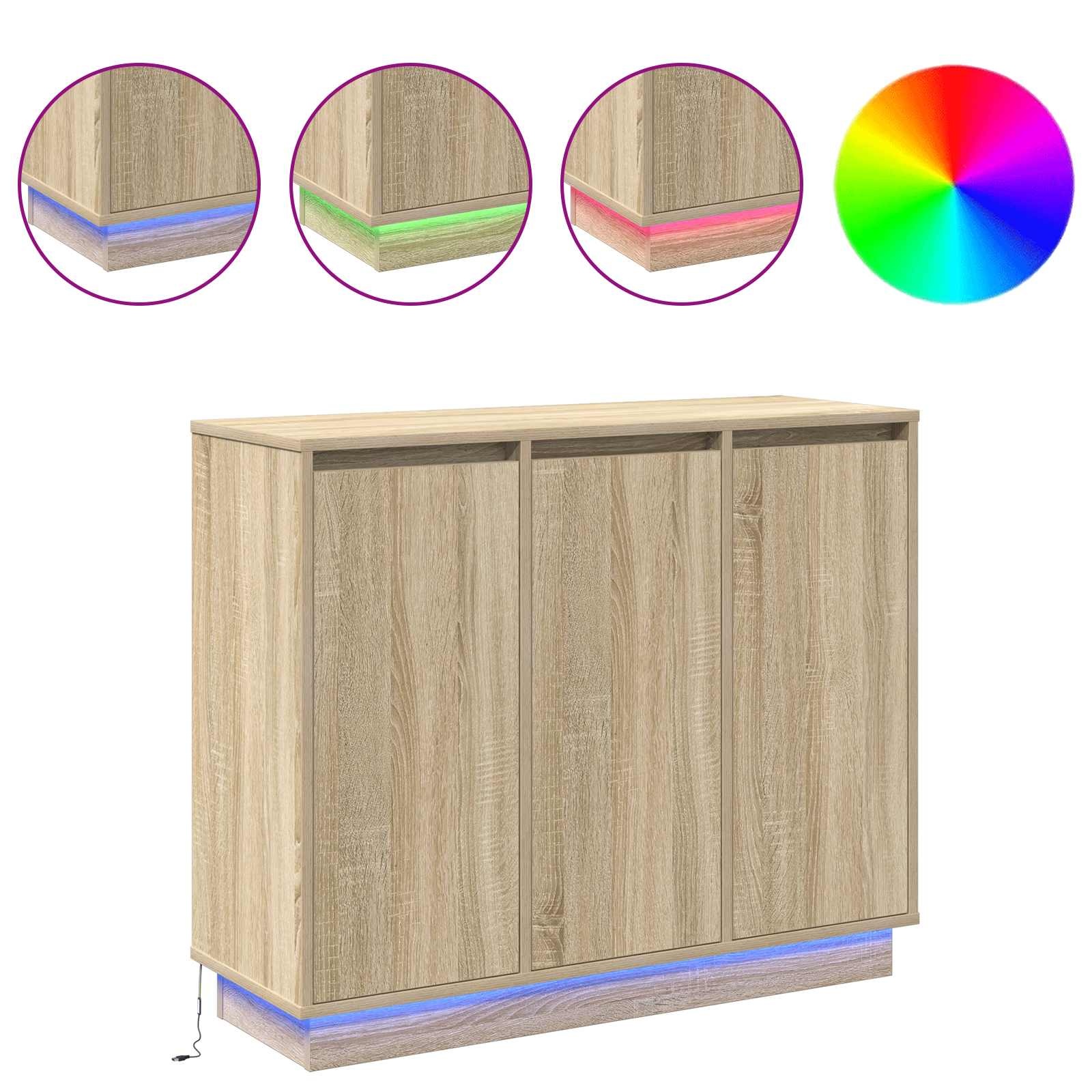 VidaXL LED Sideboard Sonoma Eiken 90 x 32 x 75 cm Bewerkt hout