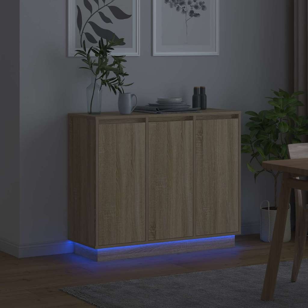 VidaXL LED Sideboard Sonoma Eiken 90 x 32 x 75 cm Bewerkt hout