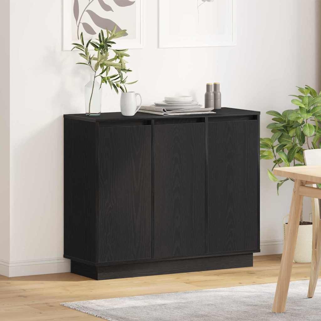 VidaXL LED Sideboard Zwart Eiken 90 x 32 x 75 cm Bewerkt hout