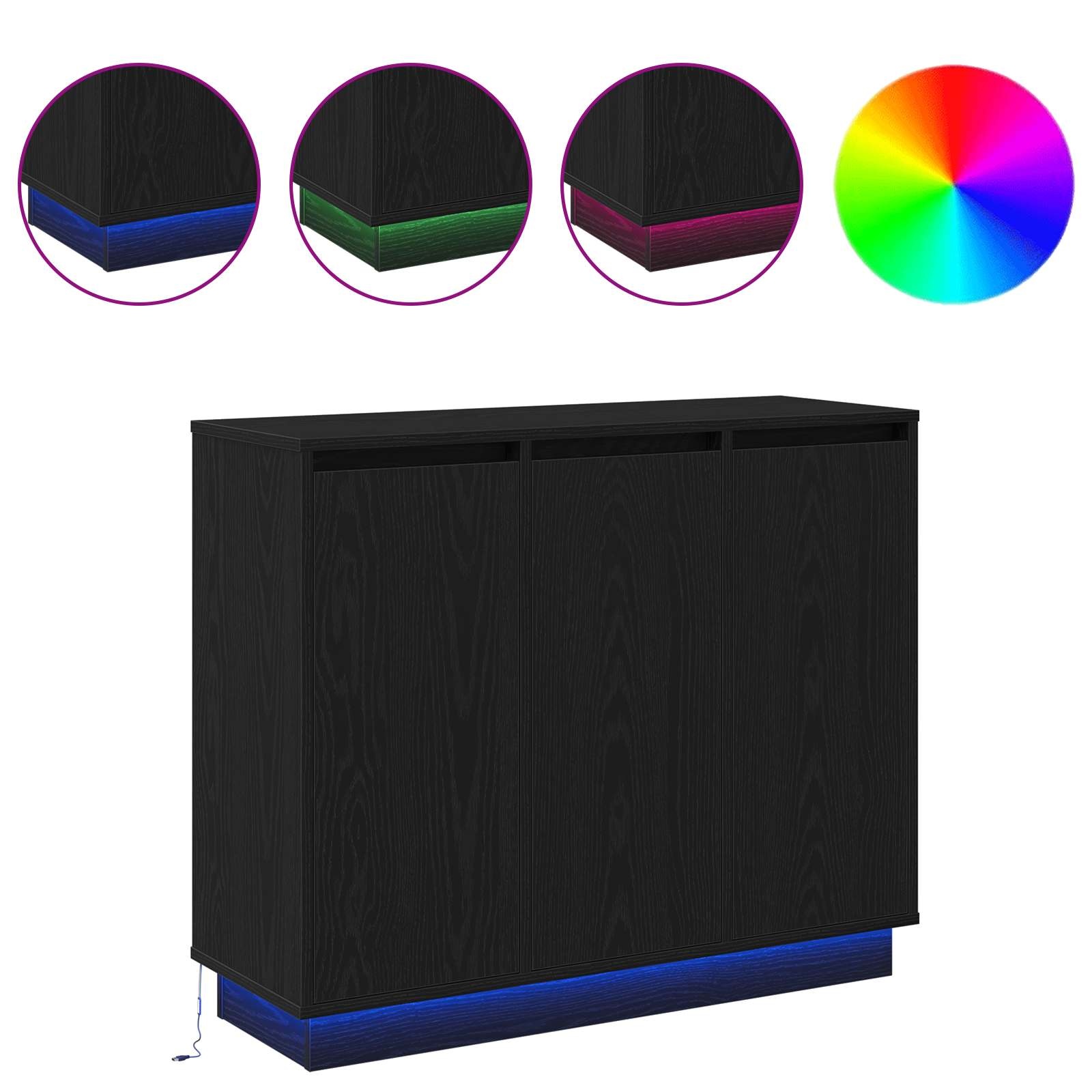 VidaXL LED Sideboard Zwart Eiken 90 x 32 x 75 cm Bewerkt hout