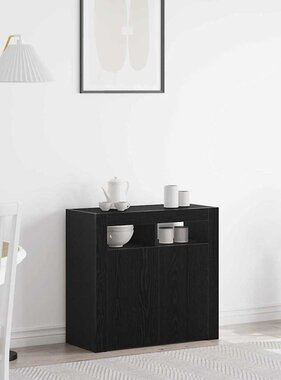 VidaXL Dressoir Zwart Eiken 80 x 35 x 75 cm Bewerkt hout