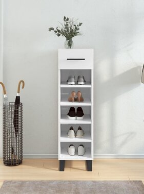 VidaXL Schoenenkast 30x35x105 cm bewerkt hout hoogglans wit