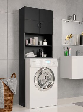 VidaXL Wasmachinekast 64x25,5x190 cm bewerkt hout zwart