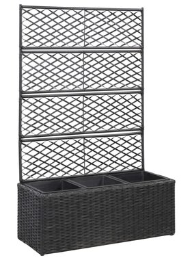 VidaXL Latwerkplantenbak verhoogd met potten 83x30x130 cm rattan zwart